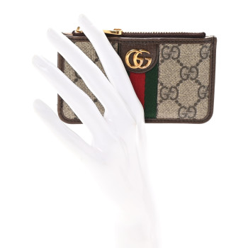 GUCCI GG Supreme Monogram Web Ophidia Zip Card Case Brown