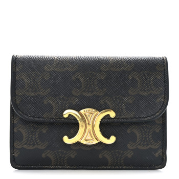 CELINE Triomphe Canvas Calfskin Flap Card Holder Tan
