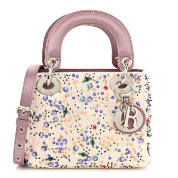 CHRISTIAN DIOR Satin Embroidered Beaded Mini Lady Dior Pink Multicolor