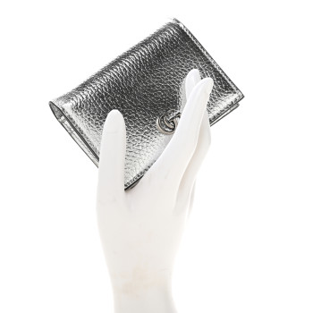 GUCCI Metallic Calfskin GG Marmont Card Case Silver