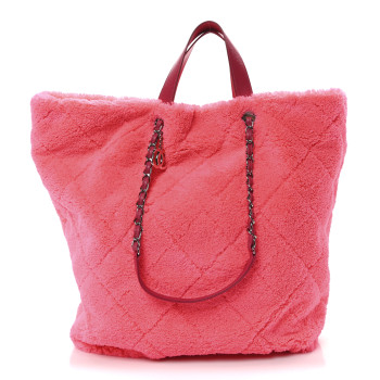 CHANEL Terry Cloth Quilted Coco Beach Large Shopping Tote Pink