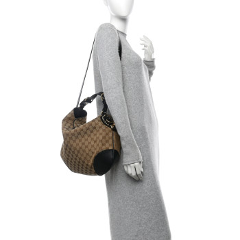 GUCCI Monogram Medium Patti Stud Hobo Black