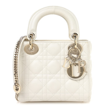 CHRISTIAN DIOR Lambskin Cannage Mini Lady Dior White
