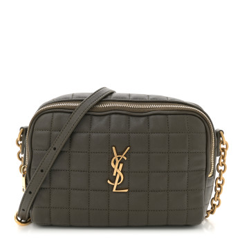 SAINT LAURENT Lambskin Carre Quilted Cassandre Mini Camera Bag Light Musk
