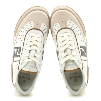 FENDI Suede Calfskin Womens Fendi Match Low Top Sneakers 39.5 White