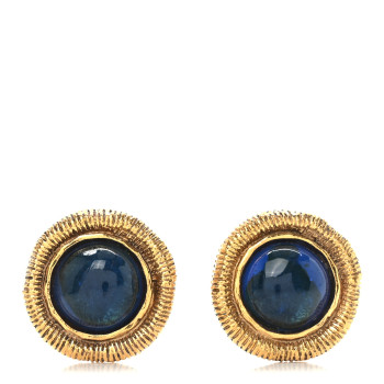 CHANEL Poured Glass CC Clip On Earrings Gold Blue