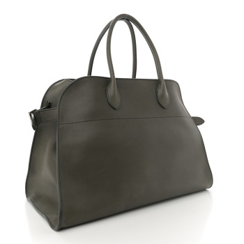 THE ROW Polished Saddle Calfskin Soft Margaux 15 Koala Grey