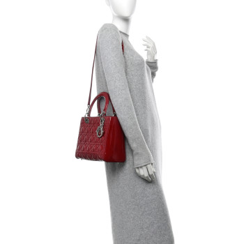 CHRISTIAN DIOR Patent Cannage Medium Lady Dior Red
