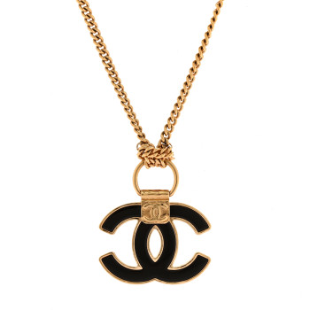 CHANEL Metal Resin CC Pendant Necklace Gold
