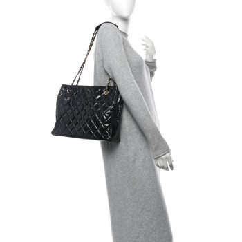 CHANEL Patent Quilted Tote Black