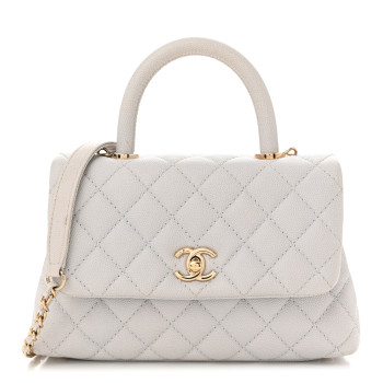 CHANEL Caviar Quilted Mini Coco Handle Flap Light Grey