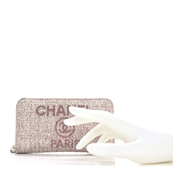 CHANEL Lurex Canvas Deauville Medium Zip Around Wallet Pink