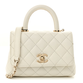 CHANEL Caviar Quilted Extra Mini Coco Handle Flap White