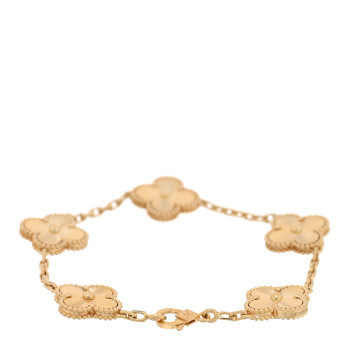 VAN CLEEF & ARPELS 18K Yellow Gold 5 Motifs Guilloche Vintage Alhambra Bracelet