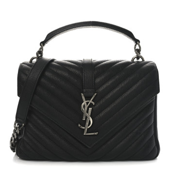 SAINT LAURENT Sheepskin Matelasse Chevron Monogram Medium College Bag Black