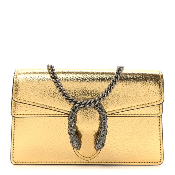 GUCCI Metallic Calfskin Super Mini Dionysus Shoulder Bag Gold