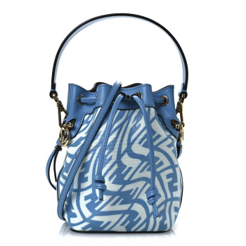 FENDI X SARAH COLEMAN Glazed Canvas Vitello King F is Fendi FF Vertigo Mini Mon Tresor Bucket Bag Cyber Blue White