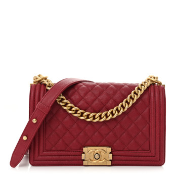 CHANEL Caviar Quilted Medium Boy Flap Red