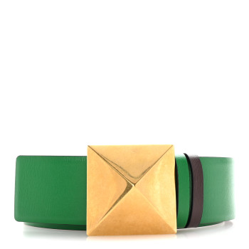 VALENTINO GARAVANI Glossy Calfskin One Stud Reversible Belt 70 28 Green Brown