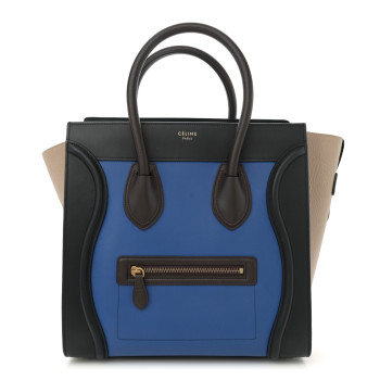 CELINE Elephant Calfskin Mini Tri-Color Luggage Indigo