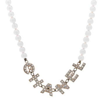 CHANEL Pearl Crystal CC Logo Short Necklace Gold