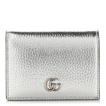 GUCCI Metallic Calfskin GG Marmont Card Case Silver