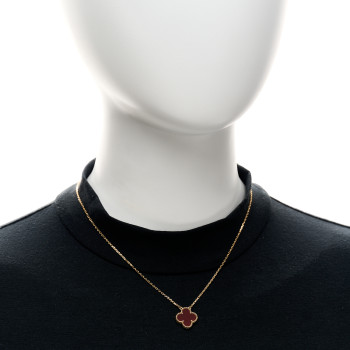 VAN CLEEF & ARPELS 18K Yellow Gold Carnelian Vintage Alhambra Pendant Necklace