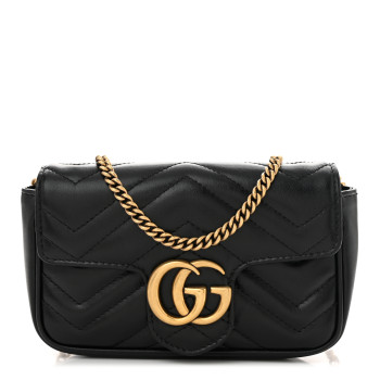 GUCCI Calfskin Matelasse Super Mini GG Marmont Shoulder Bag Black
