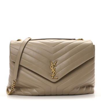 SAINT LAURENT Calfskin Matelasse Large Loulou Monogram Chain Satchel Dark Beige
