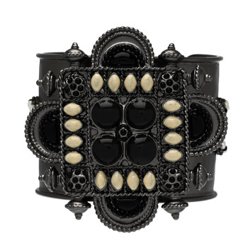 CHANEL Resin Gripoix Pearl CC Wide Cuff Dark Silver