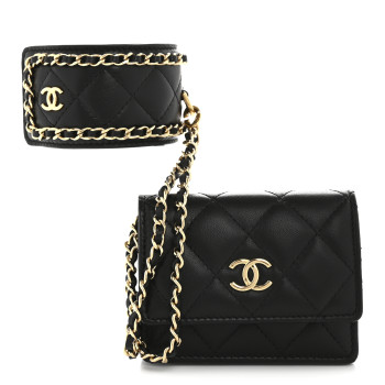 CHANEL Lambskin Quilted Flap Card Holder With Cuff Black