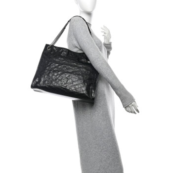 SAINT LAURENT Crinkled Calfskin Matelasse Monogram Large Niki Shopper Tote Black