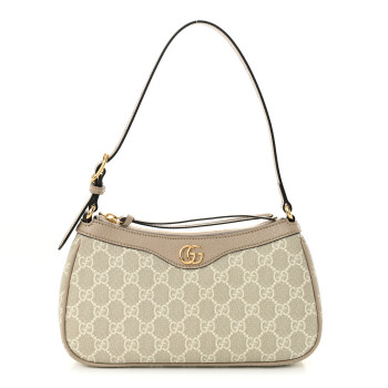 GUCCI GG Supreme Monogram Textured Dollar Calfskin Small Ophidia Hobo Beige Mystic White Oatmeal