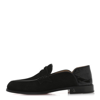 CHRISTIAN LOUBOUTIN Crosta Alligator Embossed Mens Penny No Back Flat 42.5 Black