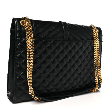 SAINT LAURENT Grain De Poudre Textured Mixed Matelasse Large Triquilt Monogram Satchel Black