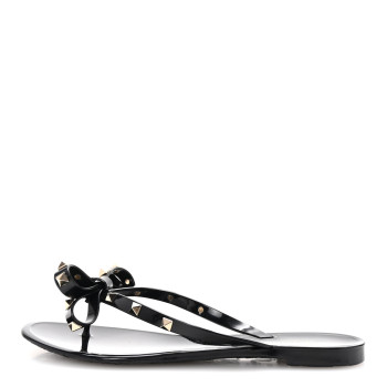 VALENTINO GARAVANI PVC Jelly Rockstud Bow Thong Sandals 39 Black