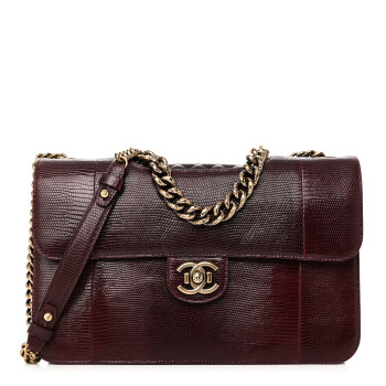CHANEL Lizard Lambskin Quilted Large Perfect Edge Flap Burgundy