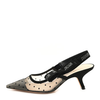 CHRISTIAN DIOR Mesh Plumetis Crystal Suede J'Adior Slingback 65mm Pumps 39.5 Nude Black