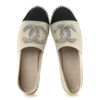 CHANEL Canvas Grosgrain CC Espadrilles 39 Light Green Black
