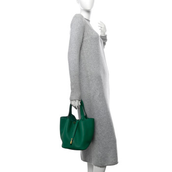 HERMES Taurillon Clemence Picotin Lock 22 MM Vert Vertigo