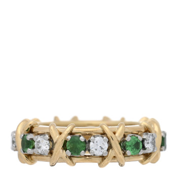 TIFFANY 18K Yellow Gold Platinum Tsavorite Schlumberger Sixteen Stone Ring 49 5