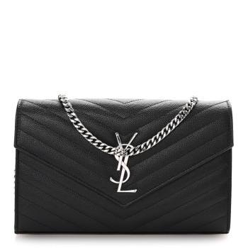 SAINT LAURENT Grain De Poudre Matelasse Chevron Monogram Chain Wallet Black