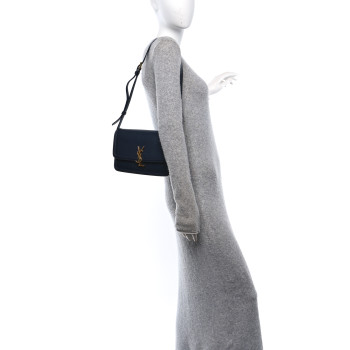 SAINT LAURENT Box Calfskin Monogram Medium Solferino Satchel Deep Marine