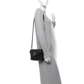 SAINT LAURENT Calfskin Y Quilted Monogram Toy Loulou Crossbody Bag Black