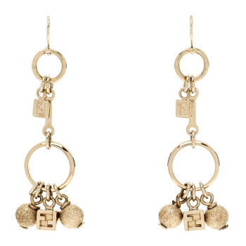 FENDI Metal Cube FF Hoop Drop Earrings Gold Silver