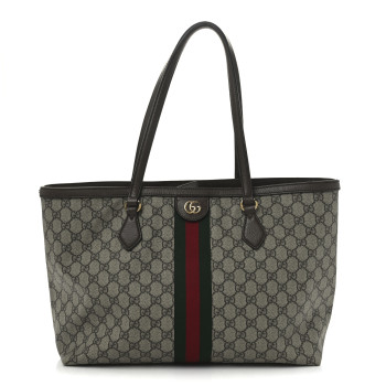 GUCCI GG Supreme Monogram Textured Calfskin Web Medium Ophidia Shopping Tote Beige Ebony New Acero