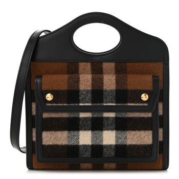 BURBERRY Smooth Calfskin Cashmere Check Mini Pocket Bag Brown
