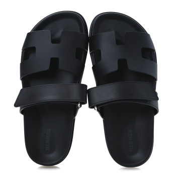 HERMES Calfskin Womens Chypre Sandals 37 Black