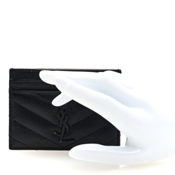 SAINT LAURENT Grain De Poudre Matelasse Chevron Monochrome Monogram Credit Card Case Black