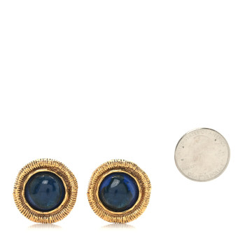 CHANEL Poured Glass CC Clip On Earrings Gold Blue